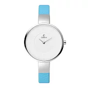 OBAKU 采麗時刻時尚腕錶-銀框x藍皮帶