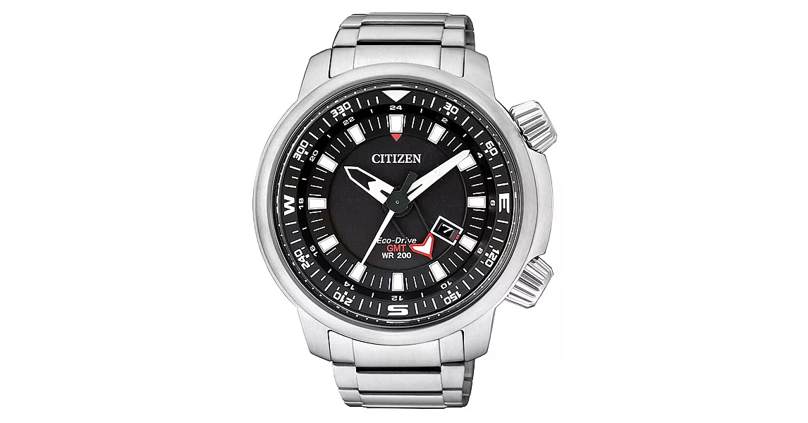 CITIZEN Eco-Drive  雙層霸氣日期顯示腕錶-黑X銀