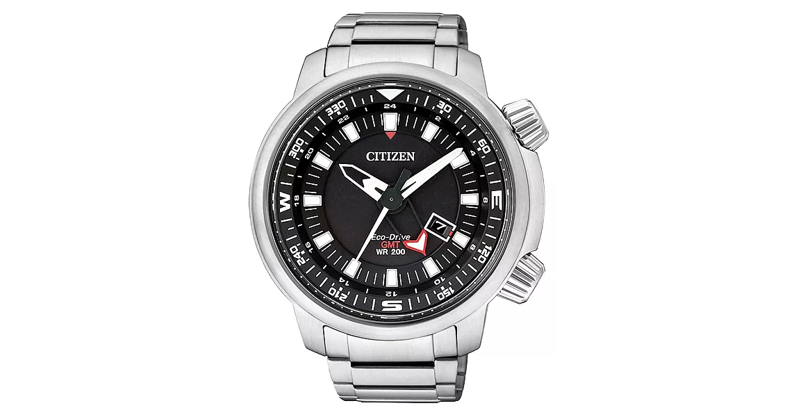 CITIZEN Eco-Drive 雙層霸氣日期顯示腕錶-黑X銀