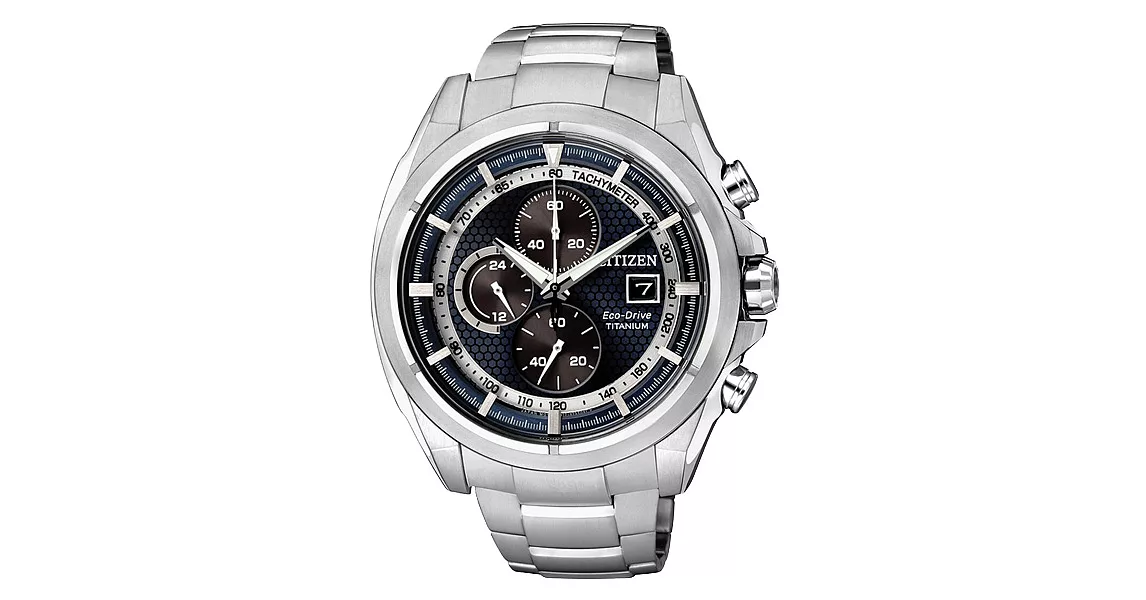 CITIZEN Eco-Drive  雙層霸氣日期顯示腕錶-黑X銀