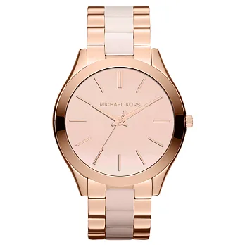 Michael Kors 薄型美姬都會腕錶-玫瑰金x雙材質錶帶
