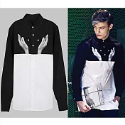 【摩達客】韓國進口EXO合作設計品牌DBSW Button Juggler扣子戲法黑白時尚純棉男士修身長袖襯衫M扣子戲法