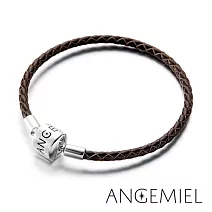 Angemiel安婕米 純銀珠飾 義大利皮革手環(深褐)17cm