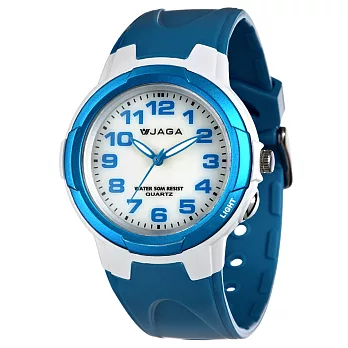 JAGA (捷卡) 色彩繽紛夜光防水指針錶-AQ68A-DE(白藍)