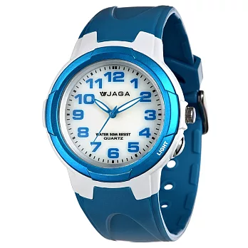 JAGA (捷卡) 色彩繽紛夜光防水指針錶-AQ71A-DE(白藍)