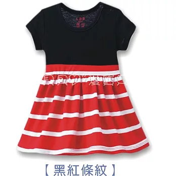 女童洋裝 肩釦 後釦 傘狀 中腰 高腰 小洋裝 長版上衣 可當背心裙6M黑紅條紋