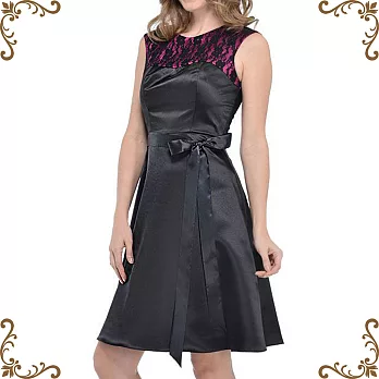 【摩達客】美國進口Landmark蕾絲黑紫色系緞面裙浪漫派對小禮服/洋裝(含禮盒)XL