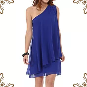 【摩達客】美國進口Landmark斜肩浪漫羅馬女神深藍派對小禮服/洋裝(含禮盒/附絲巾)L號
