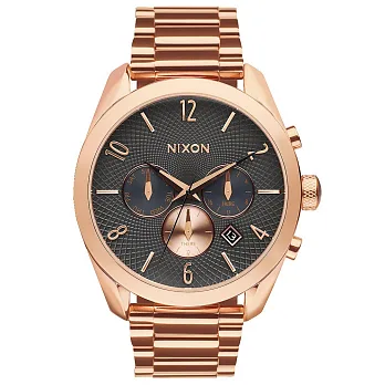 NIXON THE BULLET CHRONO先鋒計時網紋腕錶-灰X玫瑰金