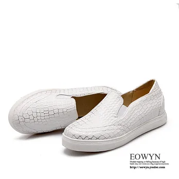 EOWYN.2015夏季韓版新品休閒圓頭鬆緊石頭紋舒適平底包鞋/懶人鞋EMD01038-58/2色/34-39碼現貨+預購白色34