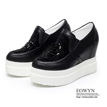 EOWYN.日系時尚繽紛閃耀水鑽圓頭綁帶舒適百搭休閒坡跟厚底鬆糕包鞋EMD01078-89/2色/34-39碼現貨+預購黑色34