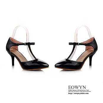EOWYN.2015韓版大牌範漆皮可愛風OL甜美蝴蝶結百搭細跟T字涼鞋EMD01121-54/4色/34-39碼現貨+預購黑色34
