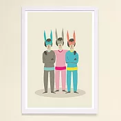 【摩達客】西班牙知名插畫家Judy Kaufmann藝術創作海報掛畫裝飾畫 (附Judy本人簽名)(含木框)三胞胎兔面具