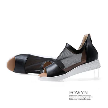 EOWYN.優雅風尚高端品質潮流網紗拉鏈百搭平底涼鞋/魚口鞋EMD01232-59/3色/34-39碼現貨+預購黑色34
