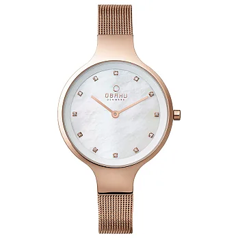 OBAKU 星光眷戀米蘭時尚腕錶-白x玫瑰金