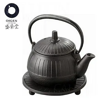 【盛榮堂】南部鐵器-斗笠線急須鑄鐵茶壺(日本製)附壺座/不鏽鋼濾網