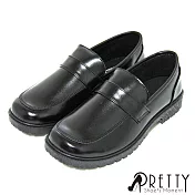 【Pretty】女 學生鞋 皮鞋 基本款 學院風 直套式 圓頭 低跟 台灣製 JP25.5 黑色