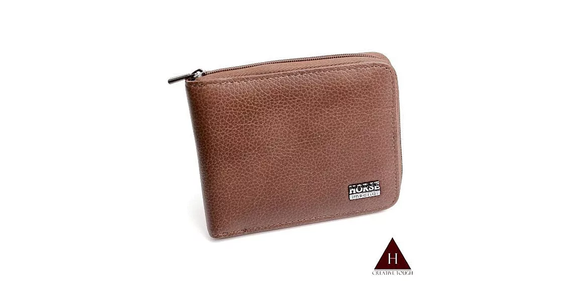 【H-CT】HORSE系列咖啡拉鍊設計真皮短夾(SH024-B03-Z)