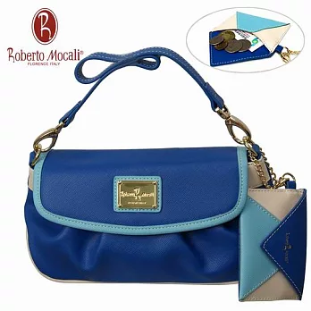 義大利Roberto Mocali藍色手拿肩背二用包(送零錢包)RM-58101