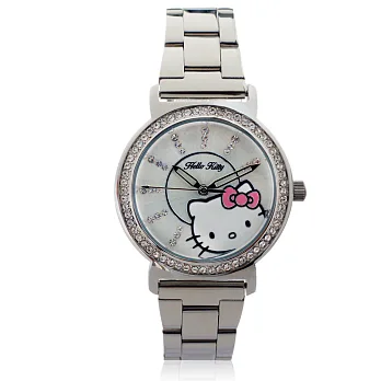 Hello Kitty LK628L 三麗鷗正版授權 邊緣鑲鑽低調奢華典雅正式不鏽鋼錶-銀色