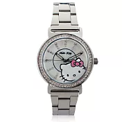Hello Kitty LK628L 三麗鷗正版授權 邊緣鑲鑽低調奢華典雅正式不鏽鋼錶-銀色