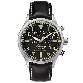 TIMEX 160周年刻劃時代雙眼計時皮帶錶-銀x黑