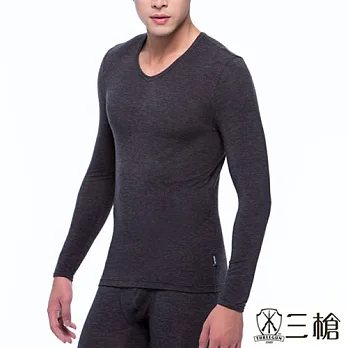 【三槍牌】時尚經典型男圓領Q-HEAT超彈性長袖發熱衣~2件組XL黑灰