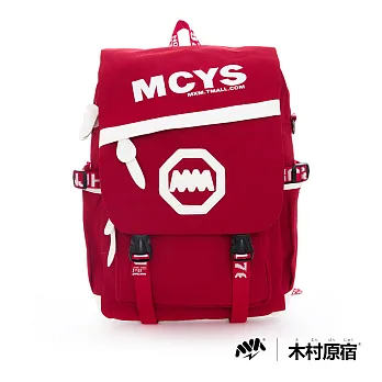 木村原宿MM日系潮包-MCYS貼字斜拉鍊雙色後背大包-紅白