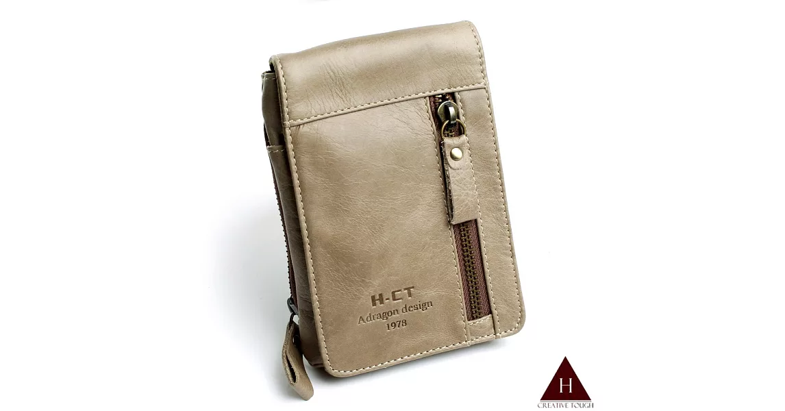 【H-CT】米白多功能直式兩用真皮腰包手機套(6302米白-Z)