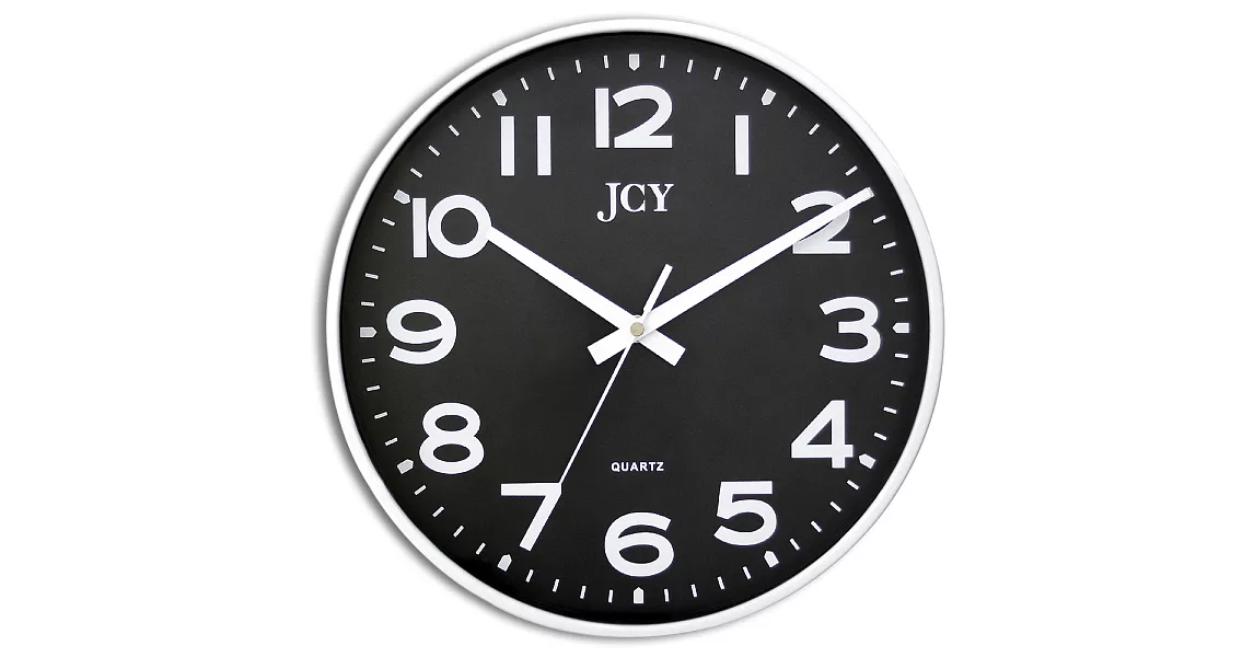 JCY 台灣品牌 W-6887 簡約素色膠框數字掛鐘-白框黑面