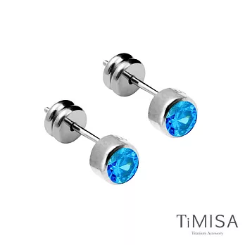 【TiMISA】極簡晶鑽-水藍 純鈦耳針一對
