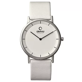OBAKU 纖薄哲學二針時尚腕錶-銀框白-大