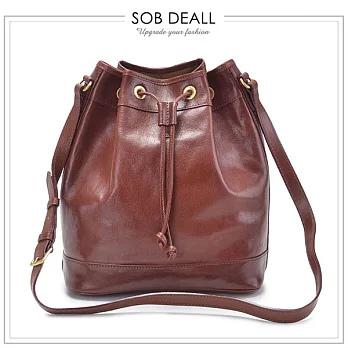 『SOB DEALL 沙伯迪澳』-經典原皮大型水桶包 原色咖