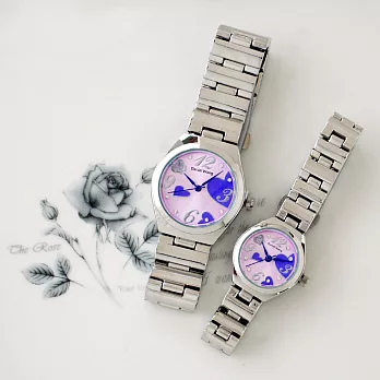Daniel Wang 3145 浪漫愛心亮鑽刻度銀色鐵帶對錶-紫色小型