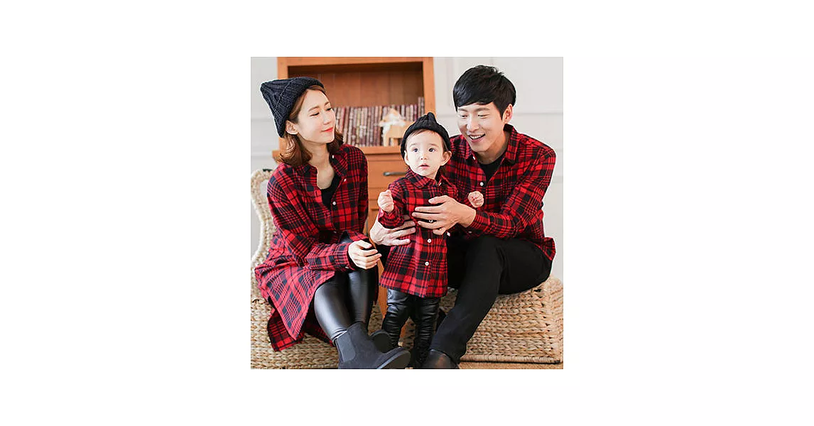 韓版經典後背印字紅格襯衫親子裝(媽咪)M紅格