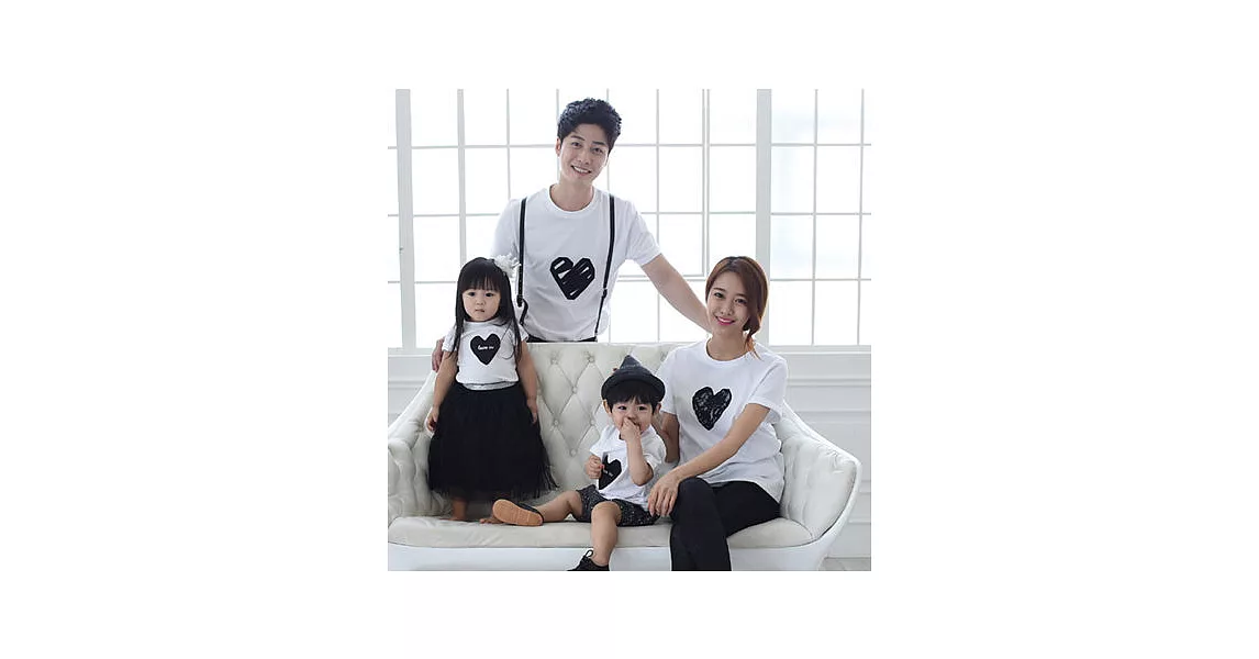 韓版黑白配愛心短袖T恤親子裝(媽咪)L白色