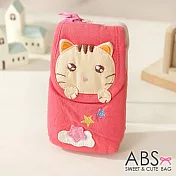 ABS貝斯貓-可愛貓咪拼布包 複合收納功能手機套/零錢/證件包 (甜心桃) 88-113