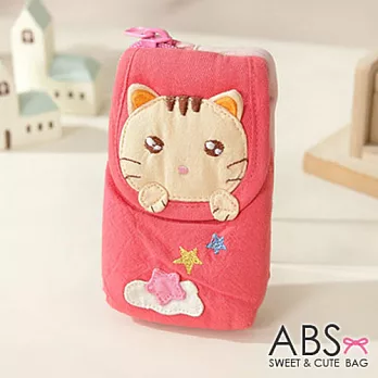 ABS貝斯貓-可愛貓咪拼布包 複合收納功能手機套/零錢/證件包 (甜心桃) 88-113