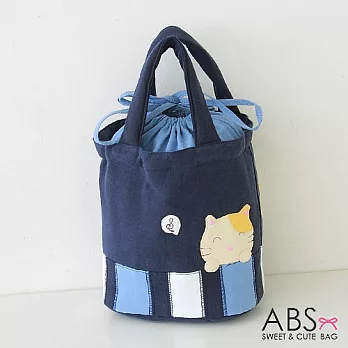 ABS貝斯貓 -可愛樂音貓咪拼布 束口圓筒小提袋 (海洋藍) 88-155