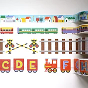 鐵道系列4入組: 鐵路+火車+英文字母火車+小房子街景紙膠帶