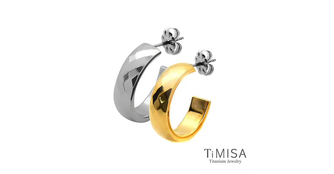 【TiMISA】格緻真愛-寬版(雙色)純鈦耳環一對