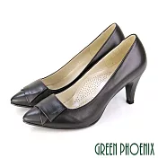 【GREEN PHOENIX】女 高跟鞋 全真皮 尖頭 OL通勤 上班 面試 台灣製 JP24 黑色