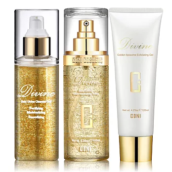 【CONI】黃金全能活力保濕水凝露150ml+黃金全能潔膚凝露150ml+黃金緩釋囊球去角質凝膠120ml