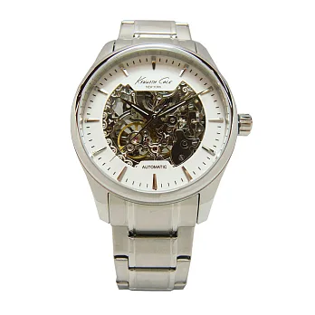Kenneth Cole 視覺饗宴雙面鏤空時尚不鏽鋼機械腕錶-銀-KC10027200