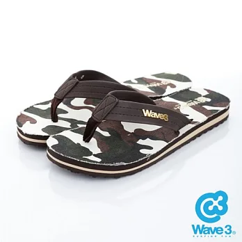 WAVE 3 (男) - 迷彩瘋帆布底立體LOGO人字夾腳拖鞋 - 咖M咖