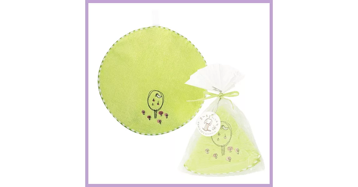 日本製Jogan,繪本風純棉圓毛巾手帕,綠小鳥