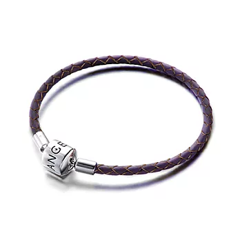 Angemiel安婕米 純銀珠飾 義大利皮革手環(紫色)17cm