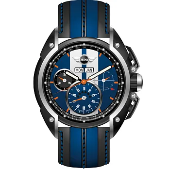 MINI Swiss Watches 極速運動計時腕錶(MINI-02)-藍錶盤/藍皮革錶帶-45mm