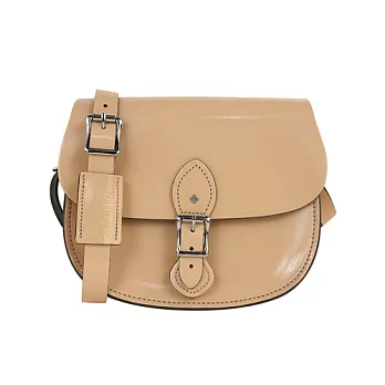 【The Leather Satchel Co.】英國原裝手工牛皮馬鞍包 肩背 側背手拿包 精湛工藝 新款磁釦設計方便開啟(時尚裸-漆皮)