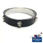 Anna Lou OF LONDON 倫敦品牌 立體銀色骷髏 塘瓷黑色手環